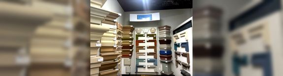 Trim and architectural finish samples display at Wall Systems Supply